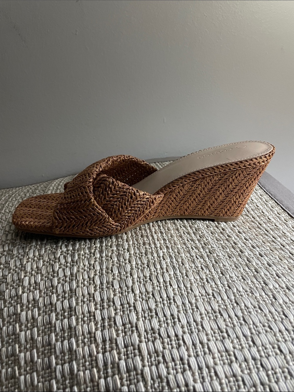 Braided Slide Wedge Sandal in Tan